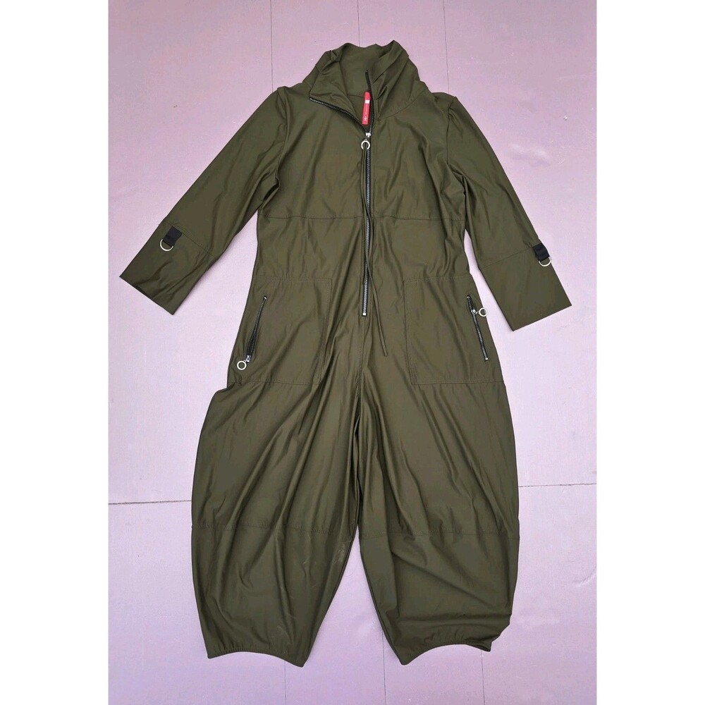IC Collection Green -Zip Up Front Cropped Long Sleeve Jumpsuit Size M 3297JS
